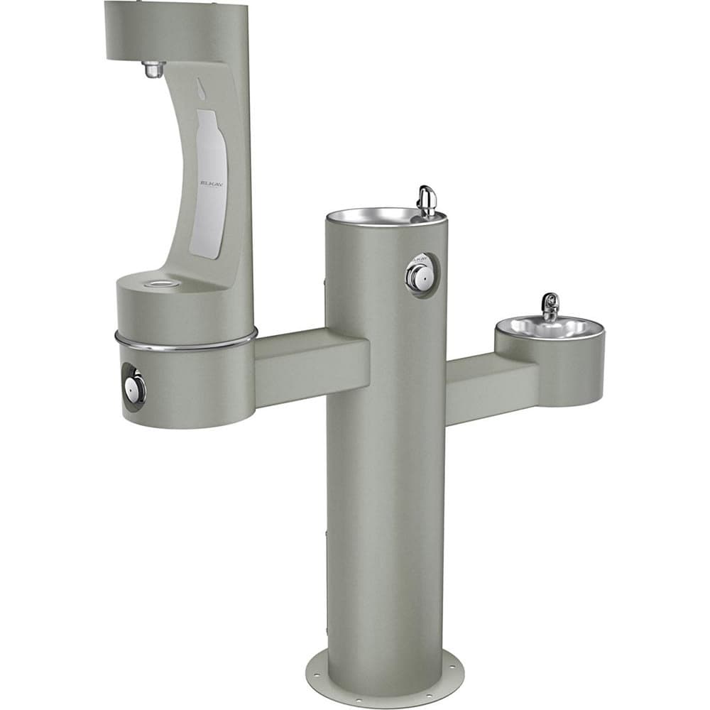 Elkay LK4430BF1MFRKGRY Outdoor Bottle Filling Station w/ (2) Drinking Fountains - 57"H, Non Refrigerated, Gray