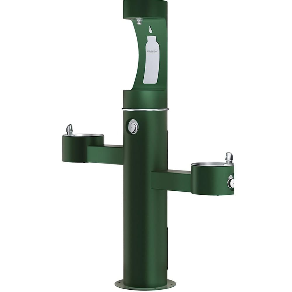 Elkay LK4430BF1UEVG Outdoor Bottle Filling Station w/ (2) Drinking Fountains - 64"H, Non Refrigerated, Evergreen