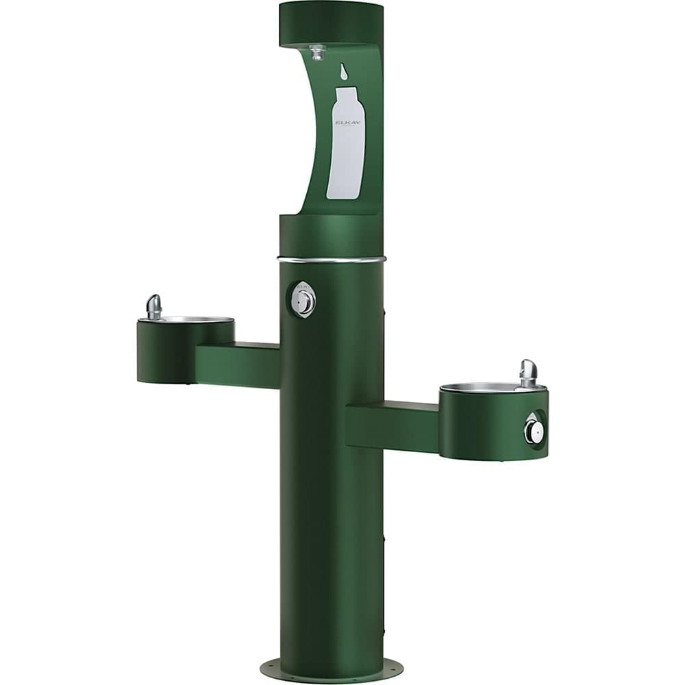 Elkay LK4430BF1UFRKEVG Outdoor Bottle Filling Station w/ (2) Drinking Fountains - 64"H, Non Refrigerated, Evergreen