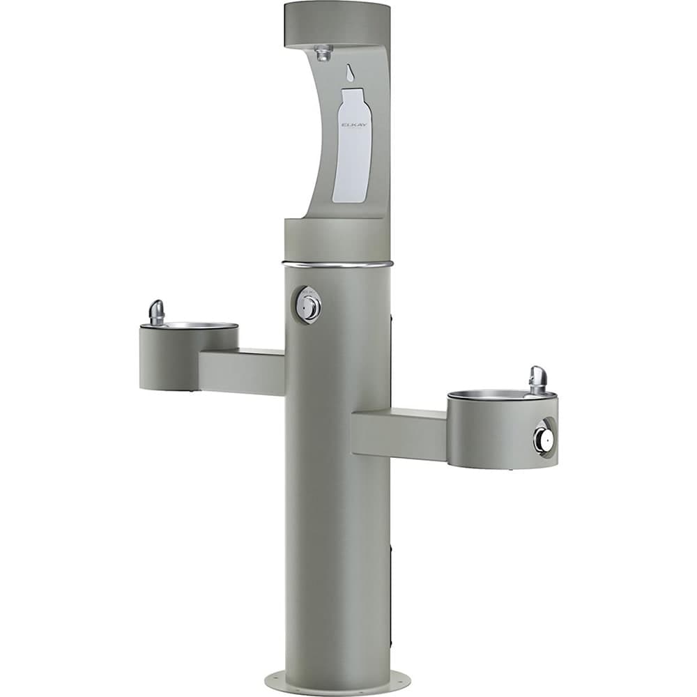 Elkay LK4430BF1UFRKGRY Outdoor Bottle Filling Station w/ (2) Drinking Fountains - 64"H, Non Refrigerated, Gray