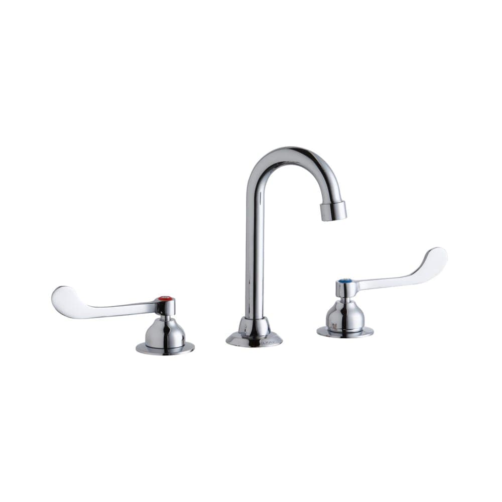 Elkay LK800GN04T6 Deck Mount Faucet w/ 4" Gooseneck Spout & 6" Wrist Blade Handles - 8" Centers