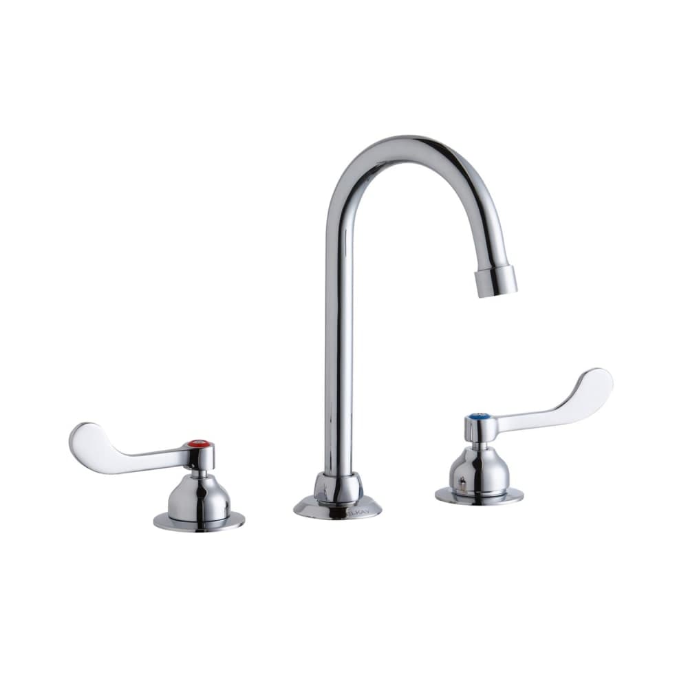Elkay LK800GN05T4 Deck Mount Faucet w/ 5" Gooseneck Spout & 4" Wrist Blade Handles - 8" Centers