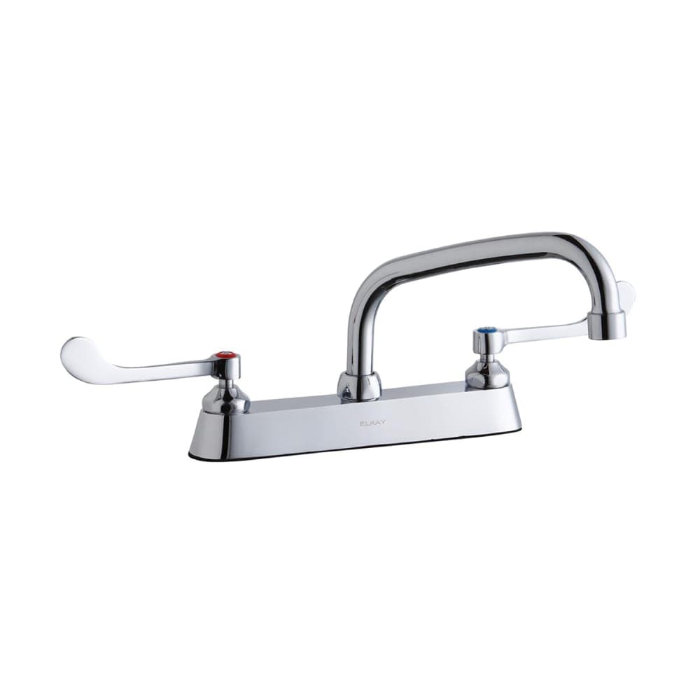 Elkay LK810AT08T6 Deck Mount Faucet w/ 8" Arch Tube Spout & 6" Wrist Blade Handles - 8" Centers
