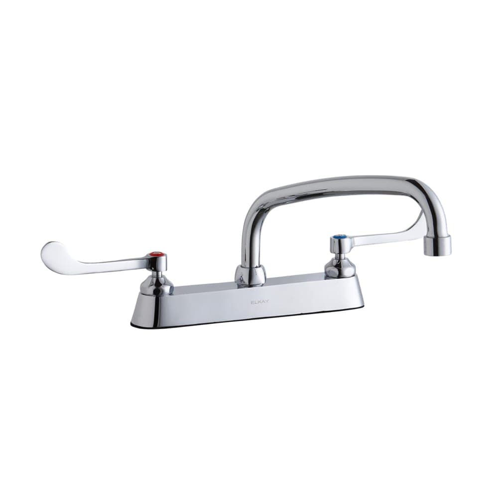 Elkay LK810AT10T6 Deck Mount Faucet w/ 10" Arch Tube Spout & 6" Wrist Blade Handles - 8" Centers