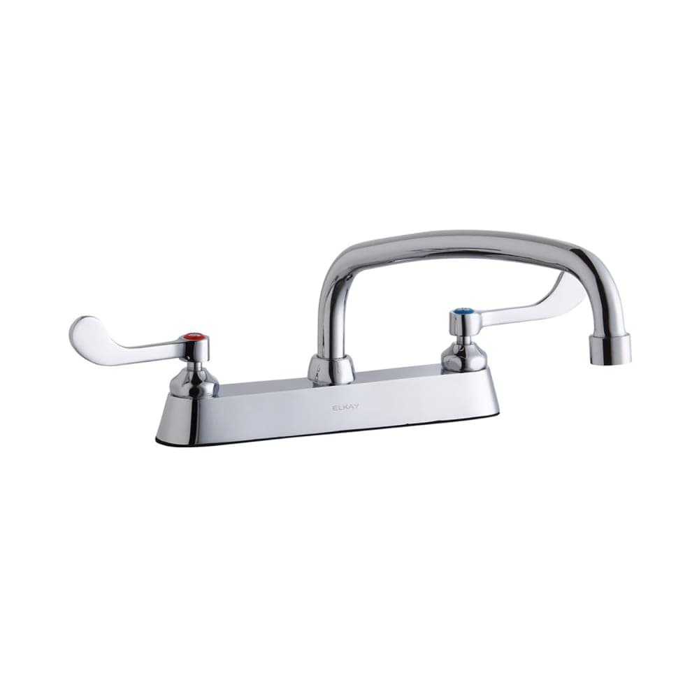 Elkay LK810AT12T4 Deck Mount Faucet w/ 12" Arch Tube Spout & 4" Wrist Blade Handles - 8" Centers
