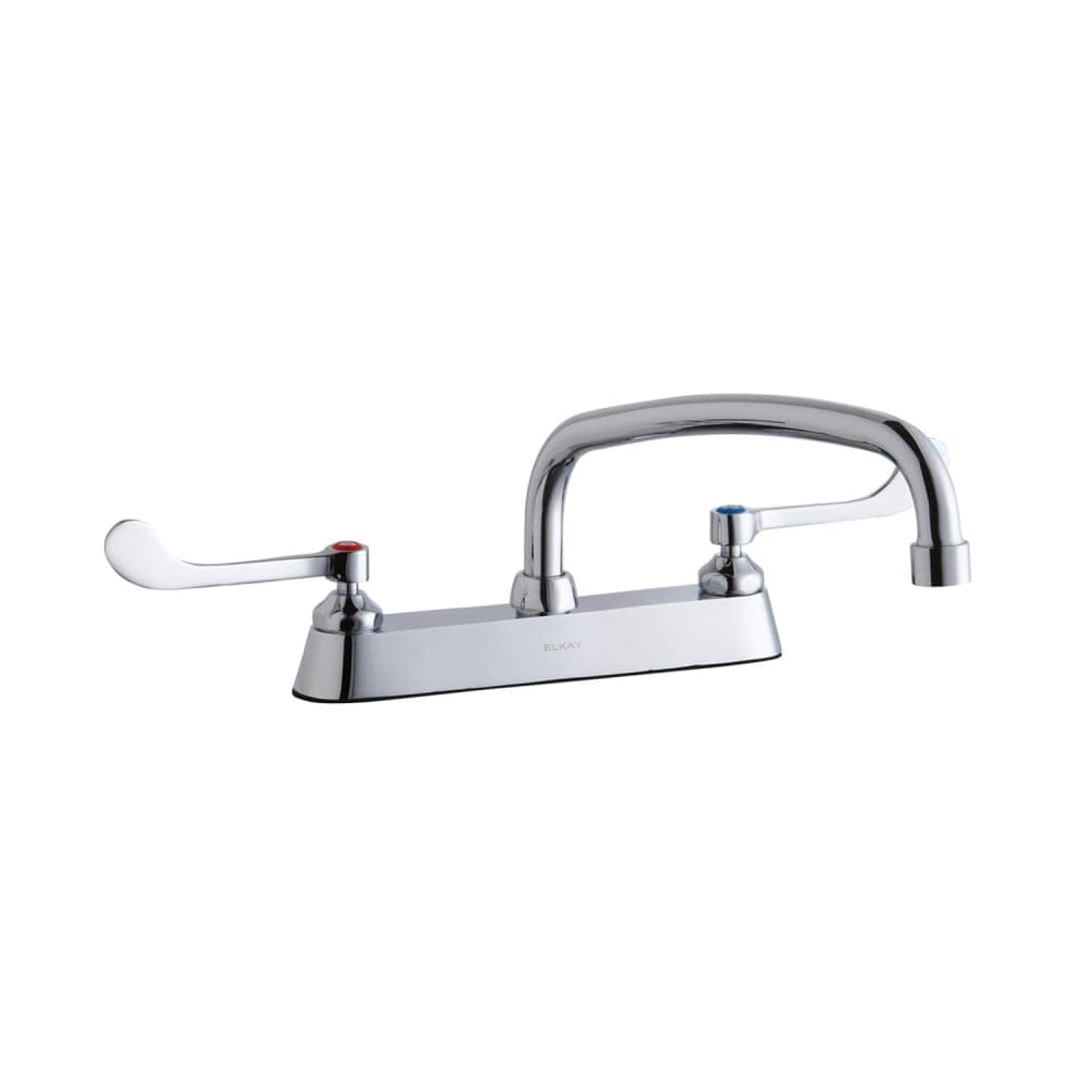 Elkay LK810AT12T6 Deck Mount Faucet w/ 12" Arch Tube Spout & 6" Wrist Blade Handles - 8" Centers