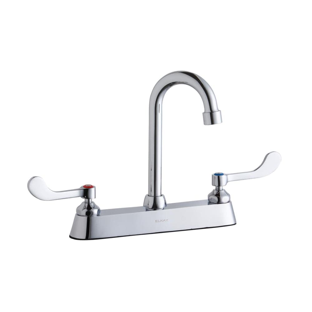 Elkay LK810GN04T4 Deck Mount Faucet w/ 4" Gooseneck Spout & 4" Wrist Blade Handles - 8" Centers