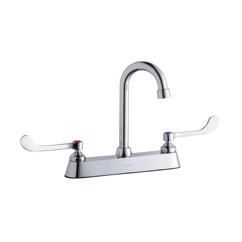 Elkay LK810GN04T6 Deck Mount Faucet w/ 4" Gooseneck Spout & 6" Wrist Blade Handles - 8" Centers