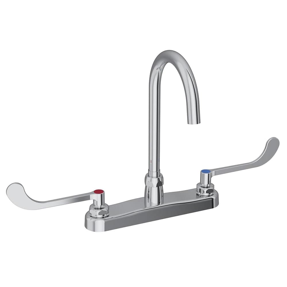 Elkay LK810GN05T6 Deck Mount Faucet w/ 5" Gooseneck Spout & 6" Wrist Blade Handles - 8" Centers