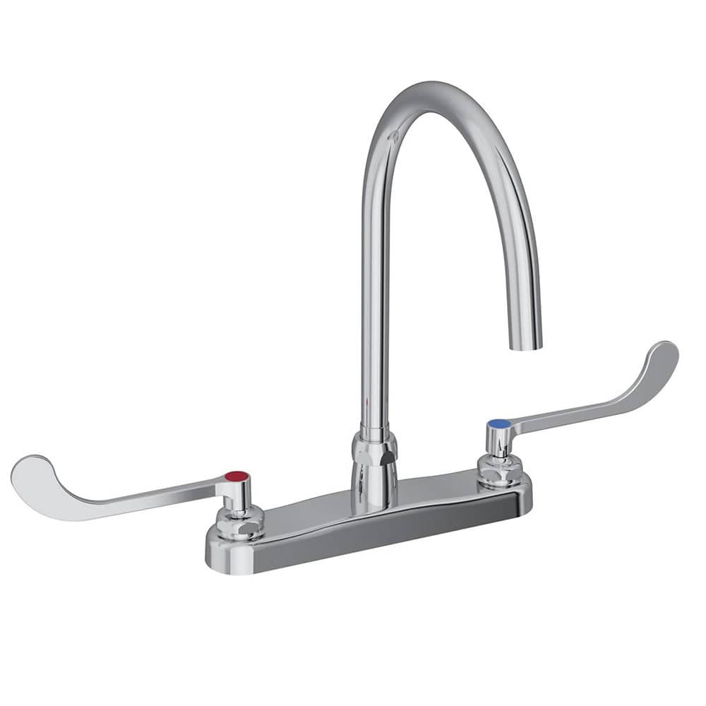 Elkay LK810GN08T6 Deck Mount Faucet w/ 8" Gooseneck Spout & 6" Wrist Blade Handles - 8" Centers