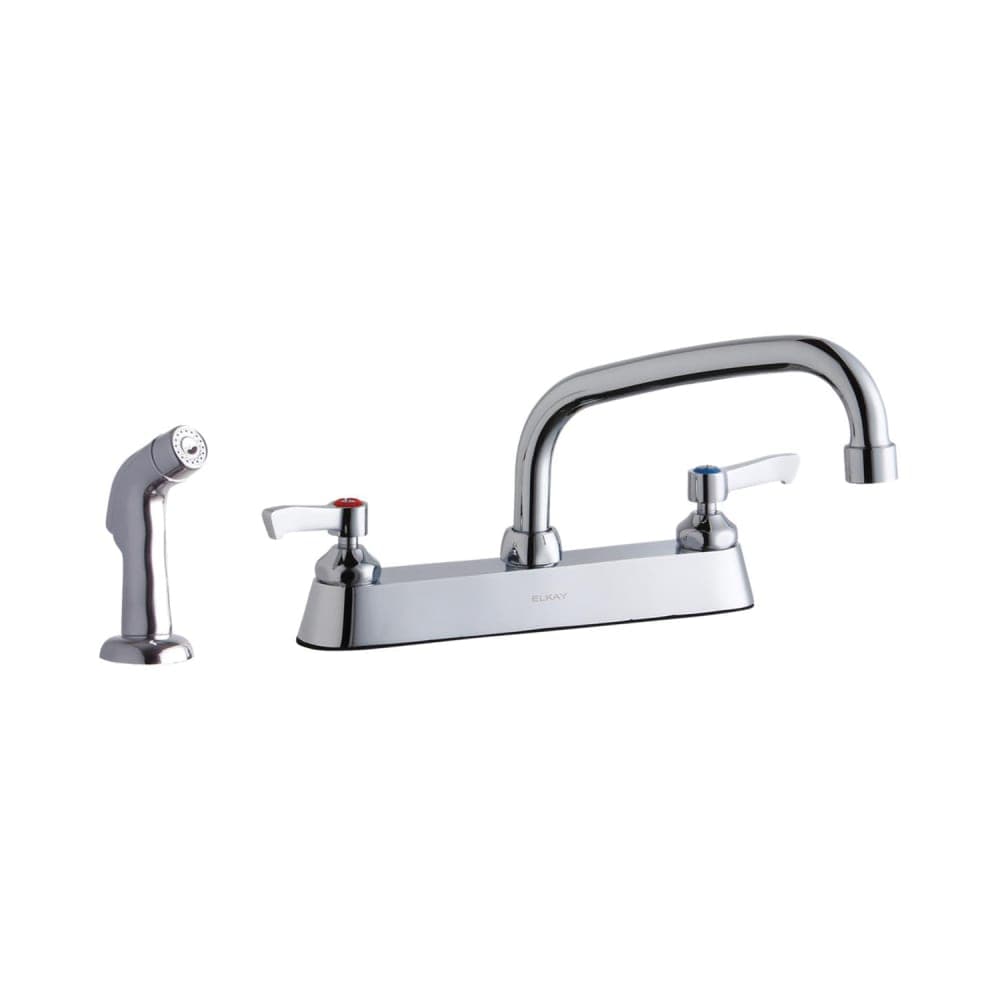 Elkay LK811AT08L2 Deck Mount Faucet w/ Side Spray - 8" Arched Swing Spout & 2" Lever Handles, 8" Centers