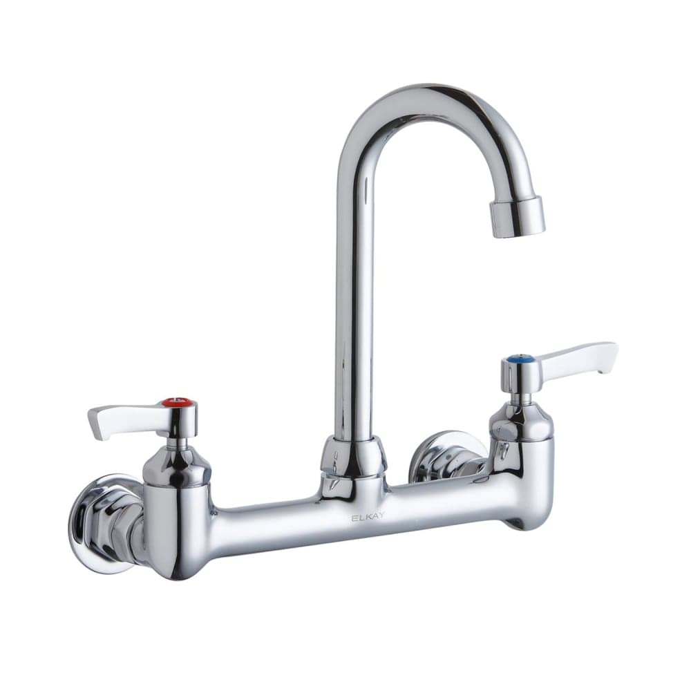 Elkay LK940GN04L2H Splash Mount Faucet w/ 4" Gooseneck Spout & 2" Wrist Blade Handles - 8" Centers
