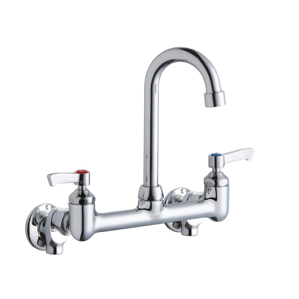 Elkay LK940GN04L2S Splash Mount Faucet w/ 4" Gooseneck Spout & 2" Wrist Blade Handles - 8" Centers