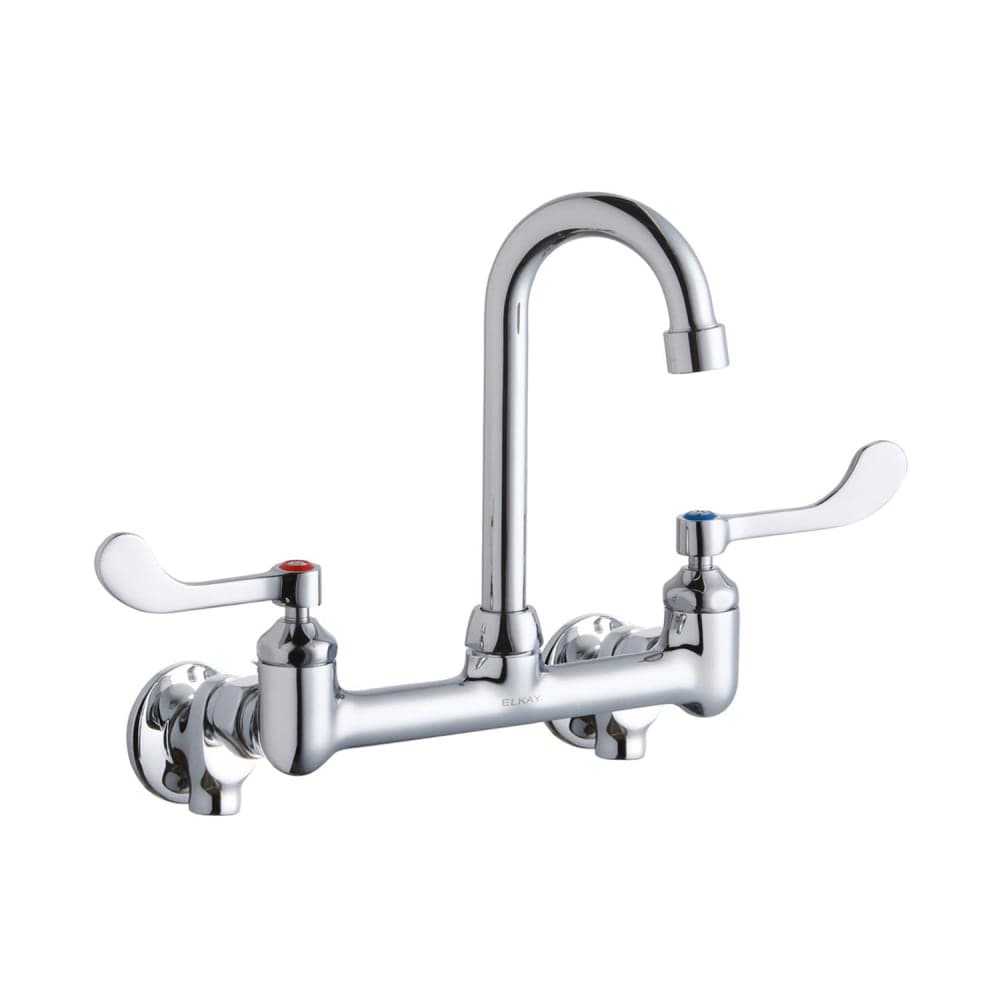 Elkay LK940GN04T4S Splash Mount Faucet w/ 4" Gooseneck Spout & 4" Wrist Blade Handles - 8" Centers