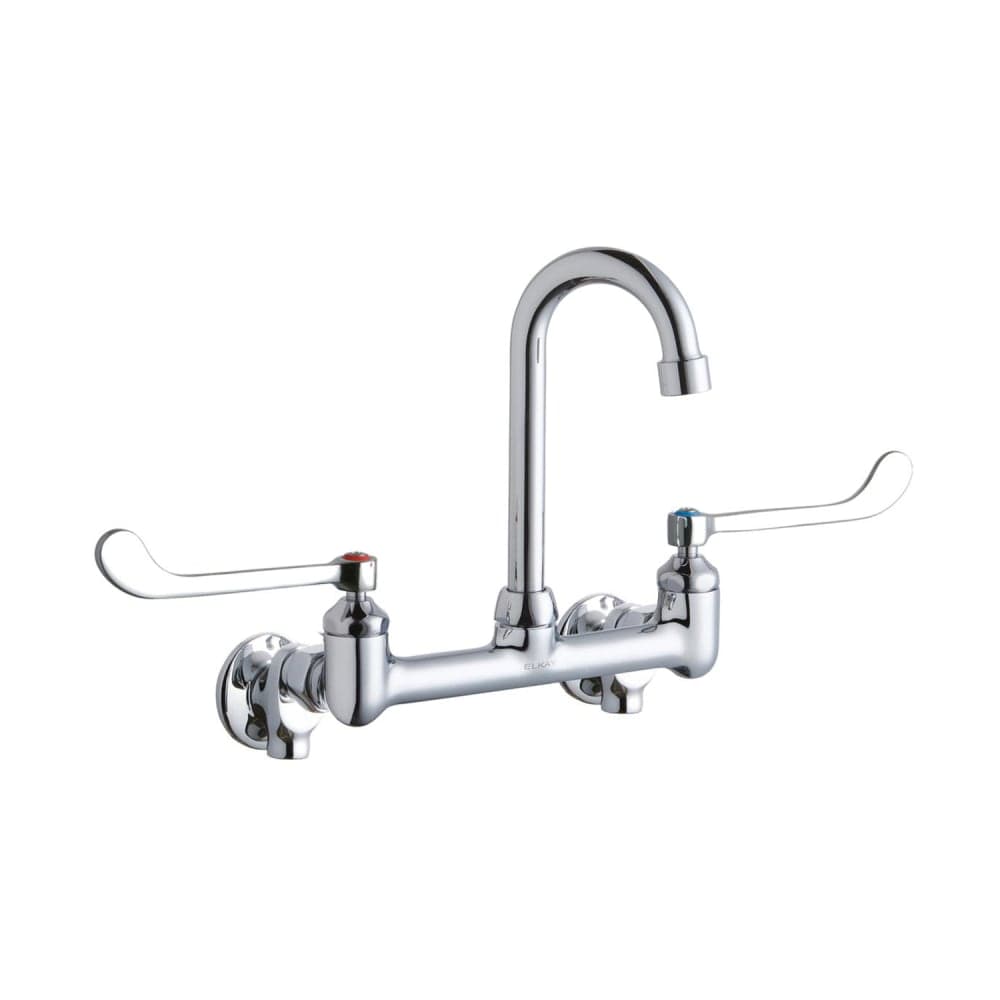 Elkay LK940GN04T6S Splash Mount Faucet w/ 4" Gooseneck Spout & 6" Wrist Blade Handles - 8" Centers
