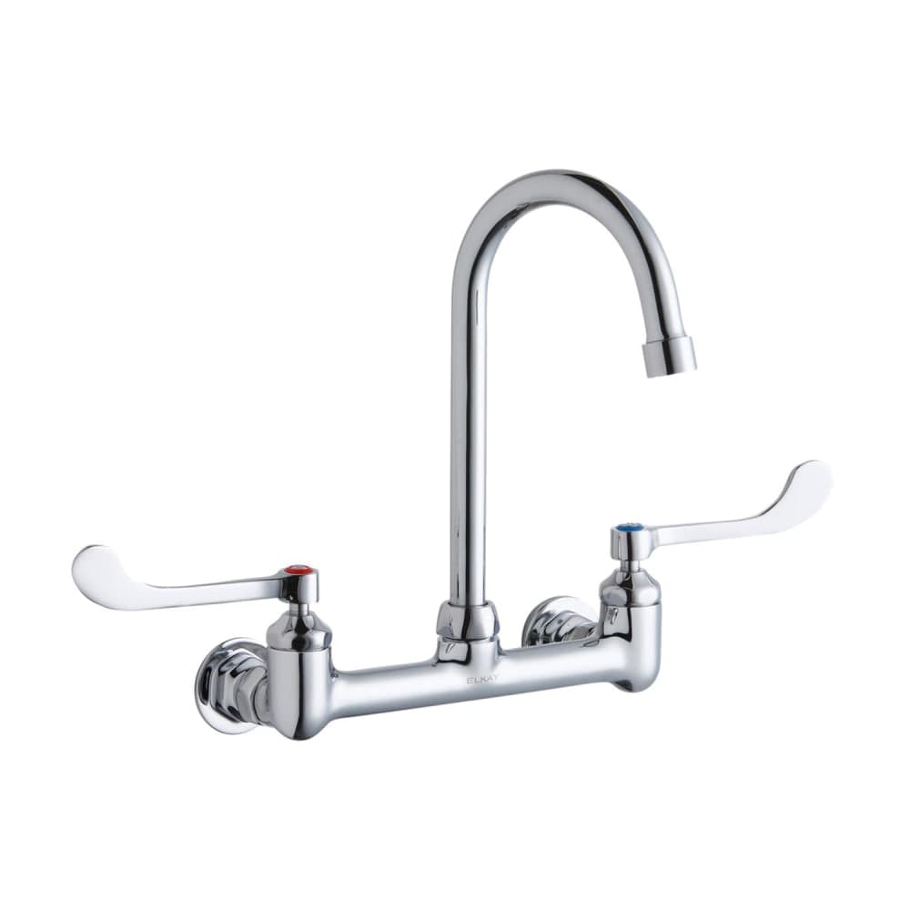 Elkay LK940GN05T6H Splash Mount Faucet w/ 5" Gooseneck Spout & 6" Wrist Blade Handles - 8" Centers