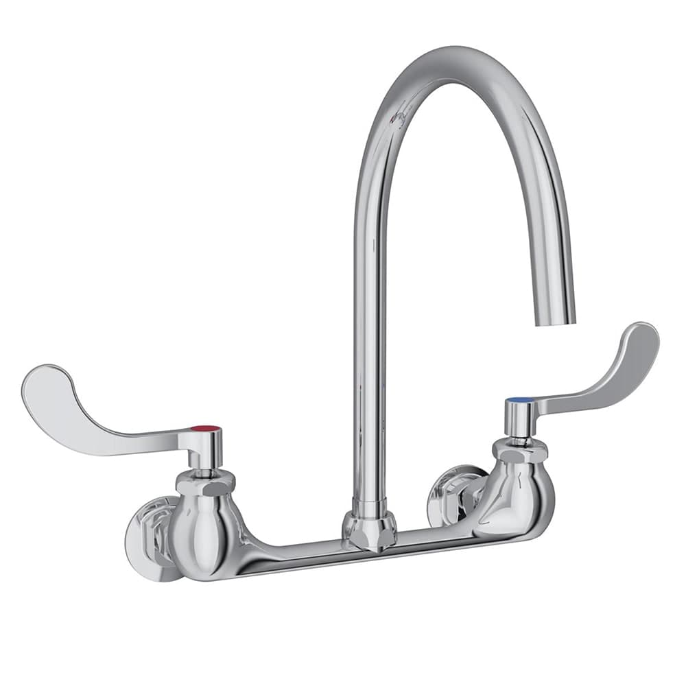 Elkay LK940GN08T4H Splash Mount Faucet w/ 8" Gooseneck Spout & 4" Wrist Blade Handles - 8" Centers