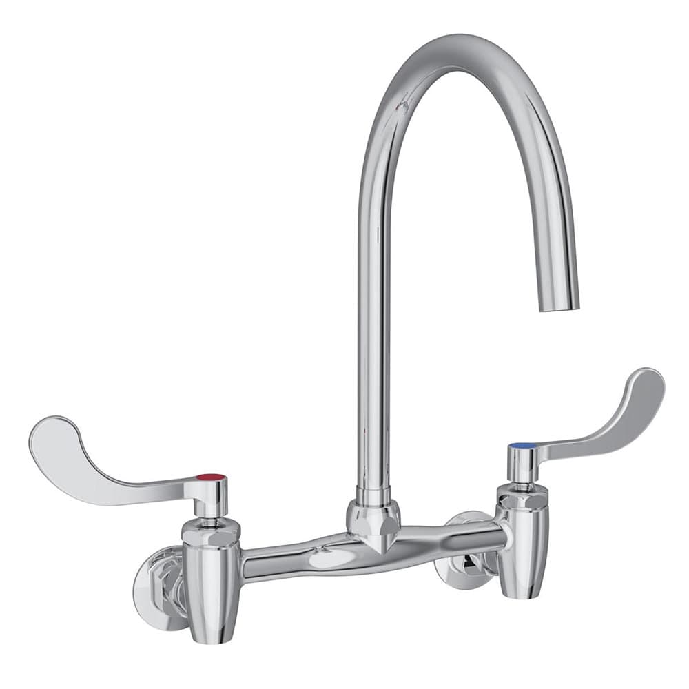 Elkay LK940GN08T4S Splash Mount Faucet w/ 8" Gooseneck Spout & 4" Wrist Blade Handles - 8" Centers
