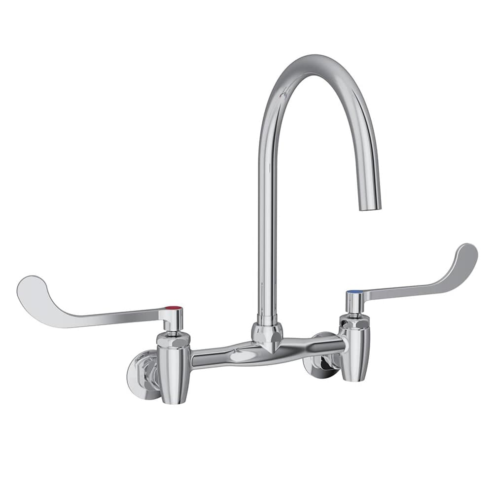 Elkay LK940GN08T6S Splash Mount Faucet w/ 8" Gooseneck Spout & 6" Wrist Blade Handles - 8" Centers