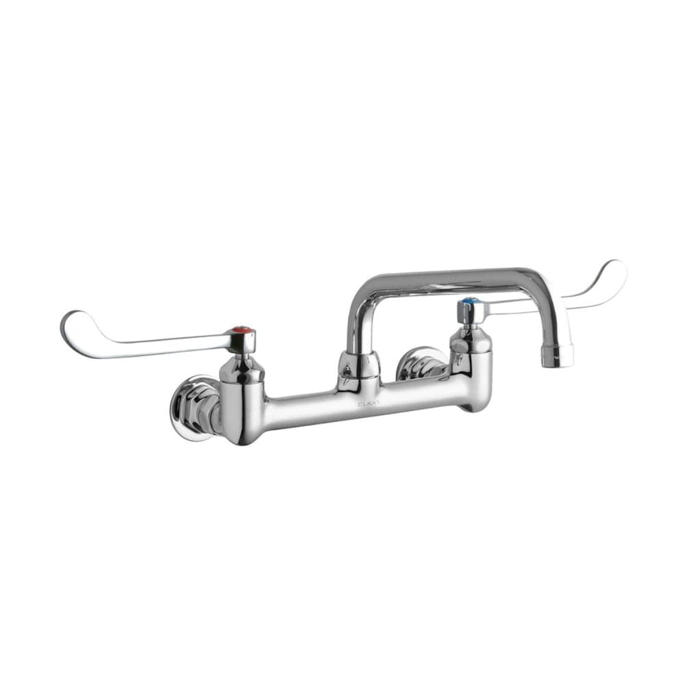 Elkay LK940TS08T6H Splash Mount Faucet w/ 10" High Arch Swing Spout & 6" Wrist Blade Handles - 8" Centers
