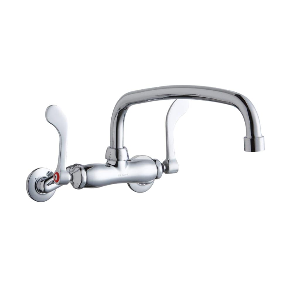 Elkay LK945AT12T4T Splash Mount Faucet w/ 12" Arched Swing Spout & 4" Wrist Blade Handles - 8" Centers