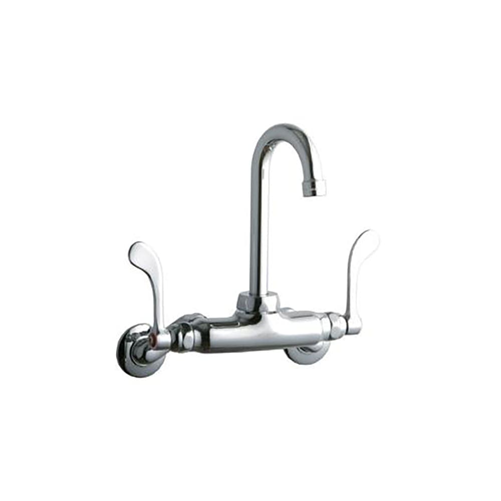 Elkay LK945GN04T4T Splash Mount Faucet w/ 4" Gooseneck Spout & 4" Wrist Blade Handles - 3 1/2" to 8" Centers