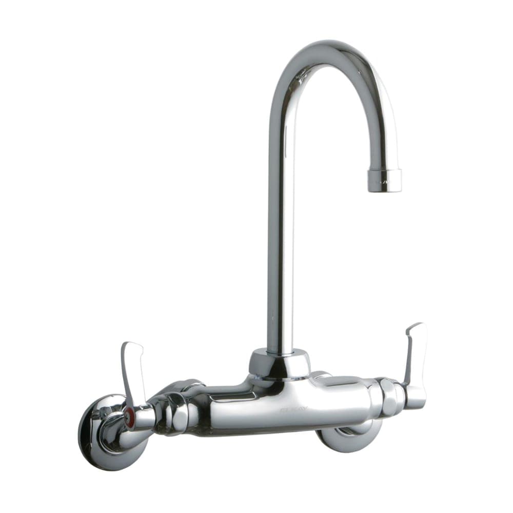 Elkay LK945GN05L2T Splash Mount Faucet w/ 5" Gooseneck Spout & 2" Wrist Blade Handles - 3 1/2" to 8" Centers