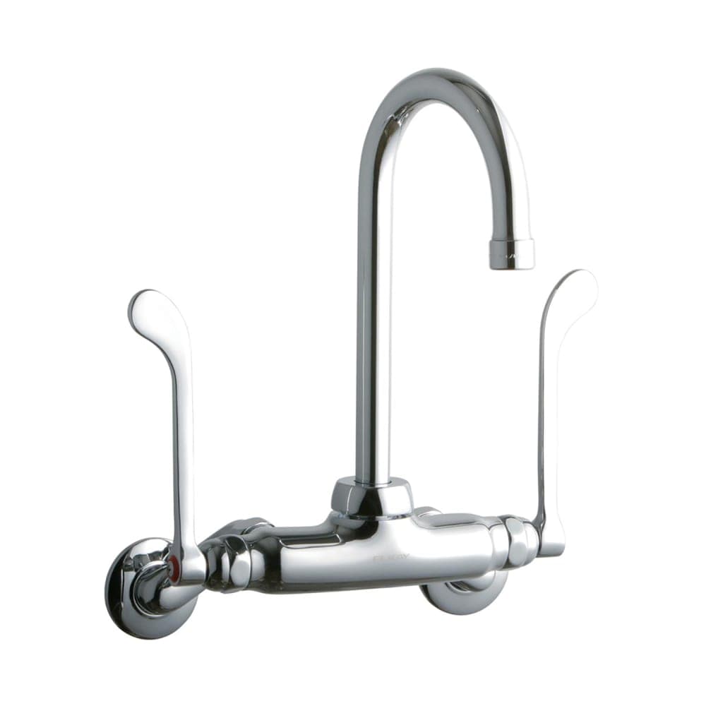 Elkay LK945GN05T6T Splash Mount Faucet w/ 5" Gooseneck Spout & 6" Wrist Blade Handles - 3 1/2" to 8" Centers