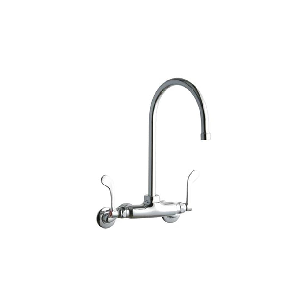Elkay LK945GN08T4T Splash Mount Faucet w/ 8" Gooseneck Spout & 4" Wrist Blade Handles - 3 1/2" to 8" Centers