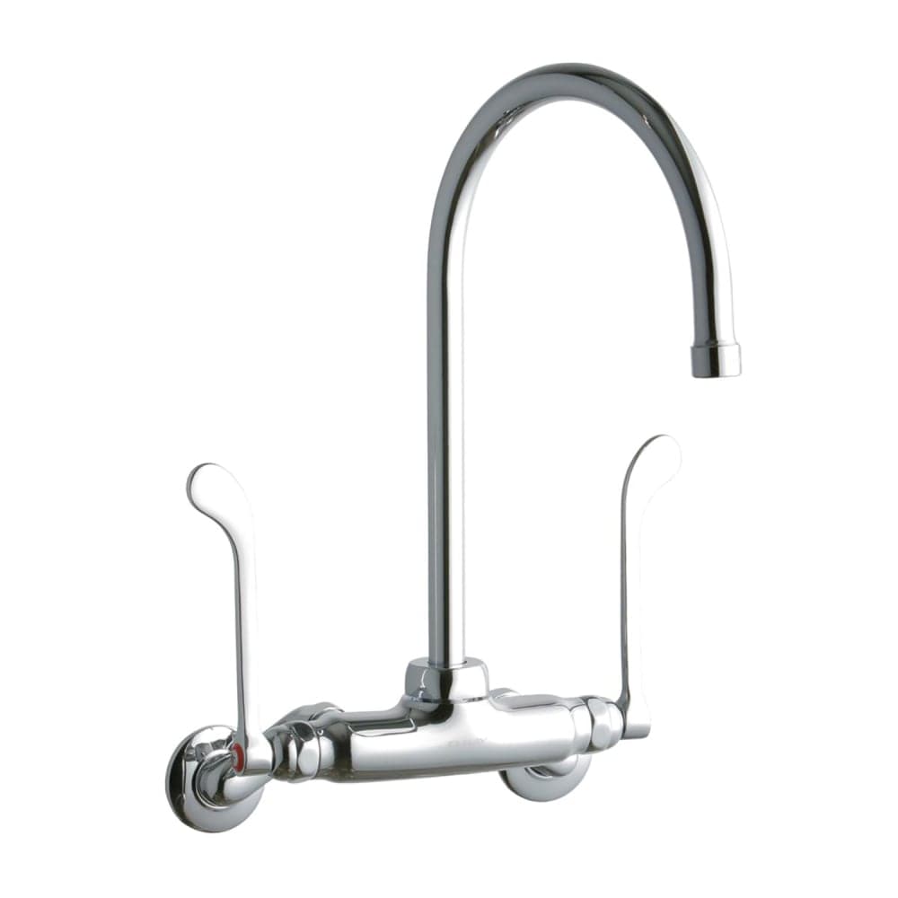 Elkay LK945GN08T6T Splash Mount Faucet w/ 8" Gooseneck Spout & 6" Wrist Blade Handles - 3 1/2" to 8" Centers