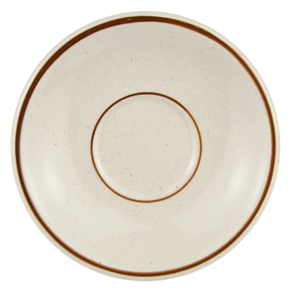 Libbey DSD-2 6" Round Desert Sand Saucer - Speckled, (2) Brown Bands