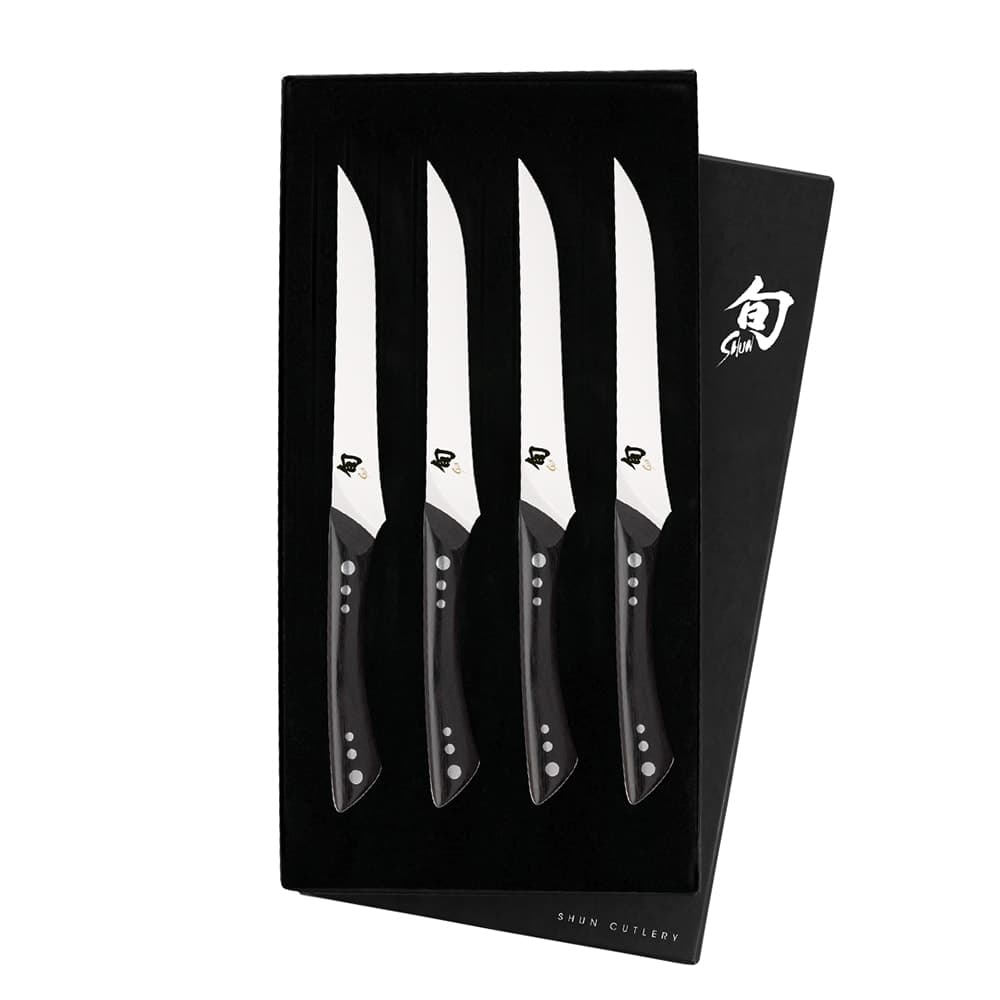 Shun 4 Piece Steak Knife Set w/ Ebony PakkaWood Handles, Stainless Steel (DMS0430)