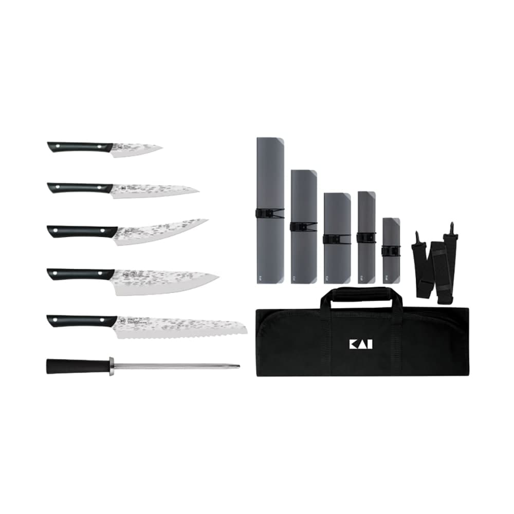 Shun 7 Piece Culinary Set w/ (5) Knives & (1) Honing Steel, Knife Roll (HTS0799)