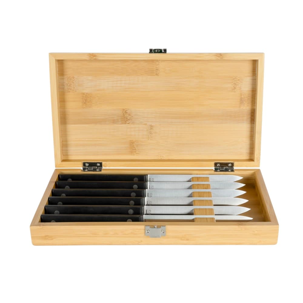 Shun 6 Piece Steak Knife Set w/ Black POM Handles, Carbon Steel (KAS0600)