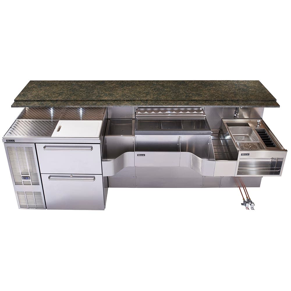 Perlick PTE68-B 68" Tobin Ellis Cocktail Station w/ 64 lb Ice Bin, Stainless Steel