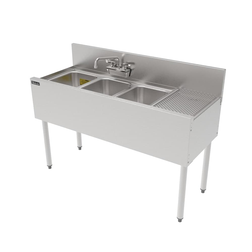 Perlick TS48M3-DBR 48" 3 Compartment Sink w/ 14"L x 10"W Bowl, 9 1/4" Deep