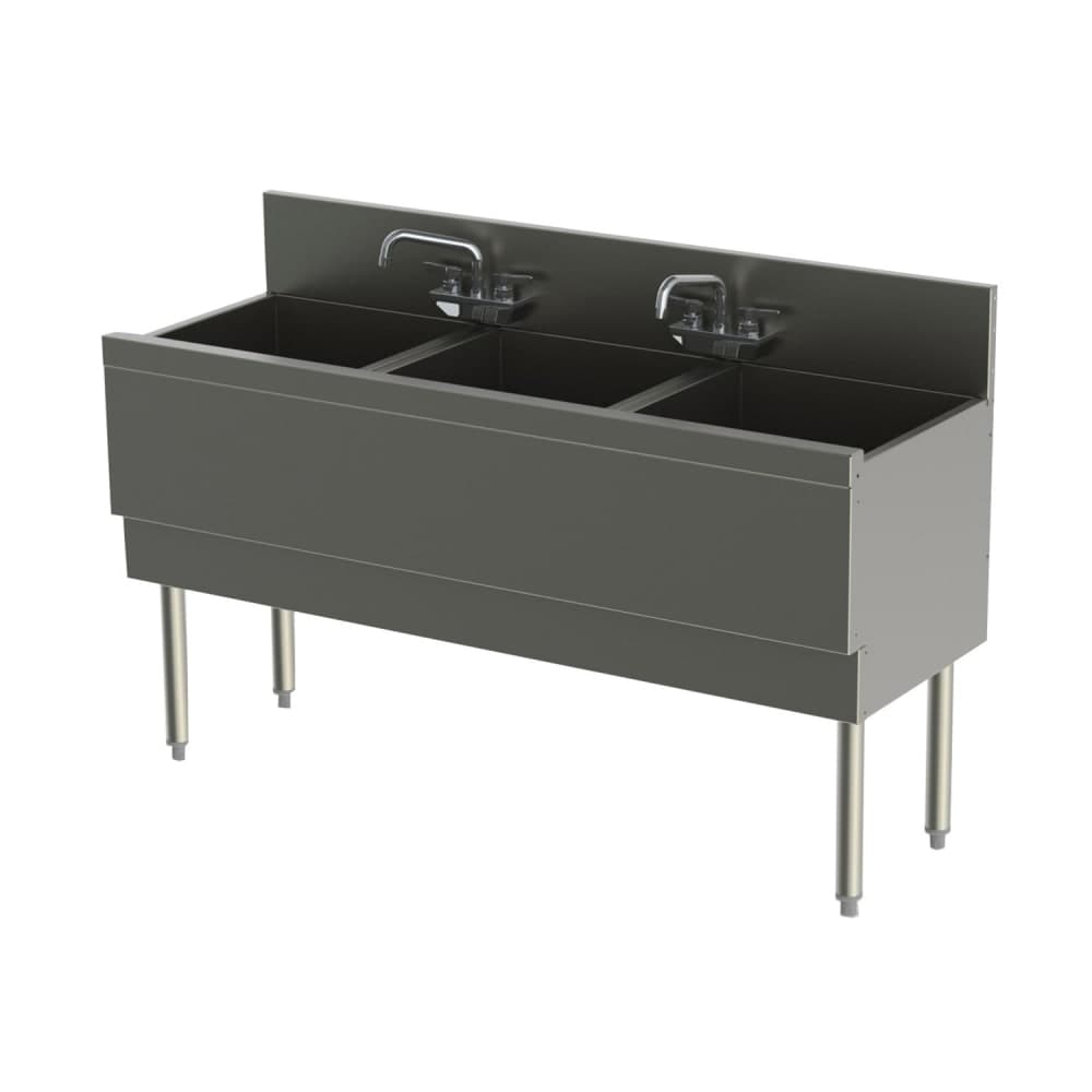 Perlick TS54M3-EC 54" 3 Compartment Sink w/ 16"L x 16 1/4"W Bowl, 15" Deep