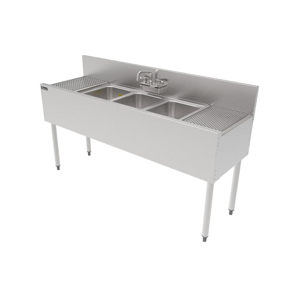 Perlick TS60M3-DB-STK 60" 3 Compartment Sink w/ 10"L x 14"W Bowl, 9 1/4" Deep