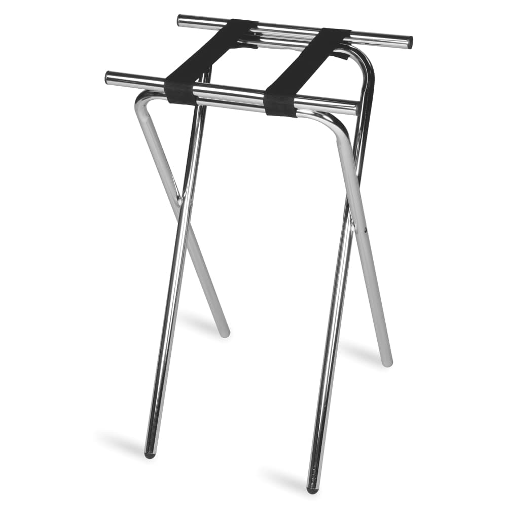 CSL 31"H Folding Tray Stand w/ Black Straps - 19" x 15" Top, Steel Frame w/ Chrome Finish (1053C)
