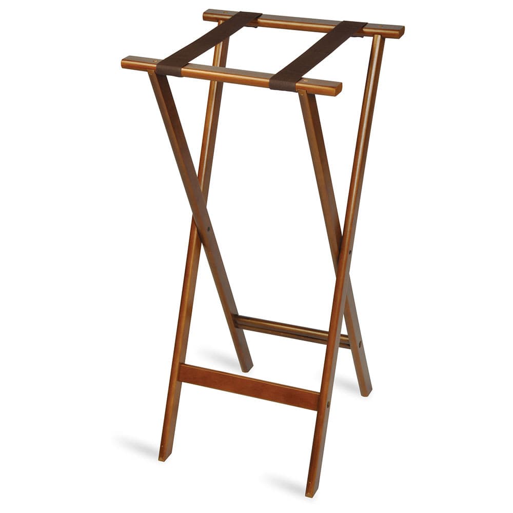 CSL 38" Flat Tray Stand w/ 2 Brown Straps & Rounded Edge, Dark Walnut Finish (1178)