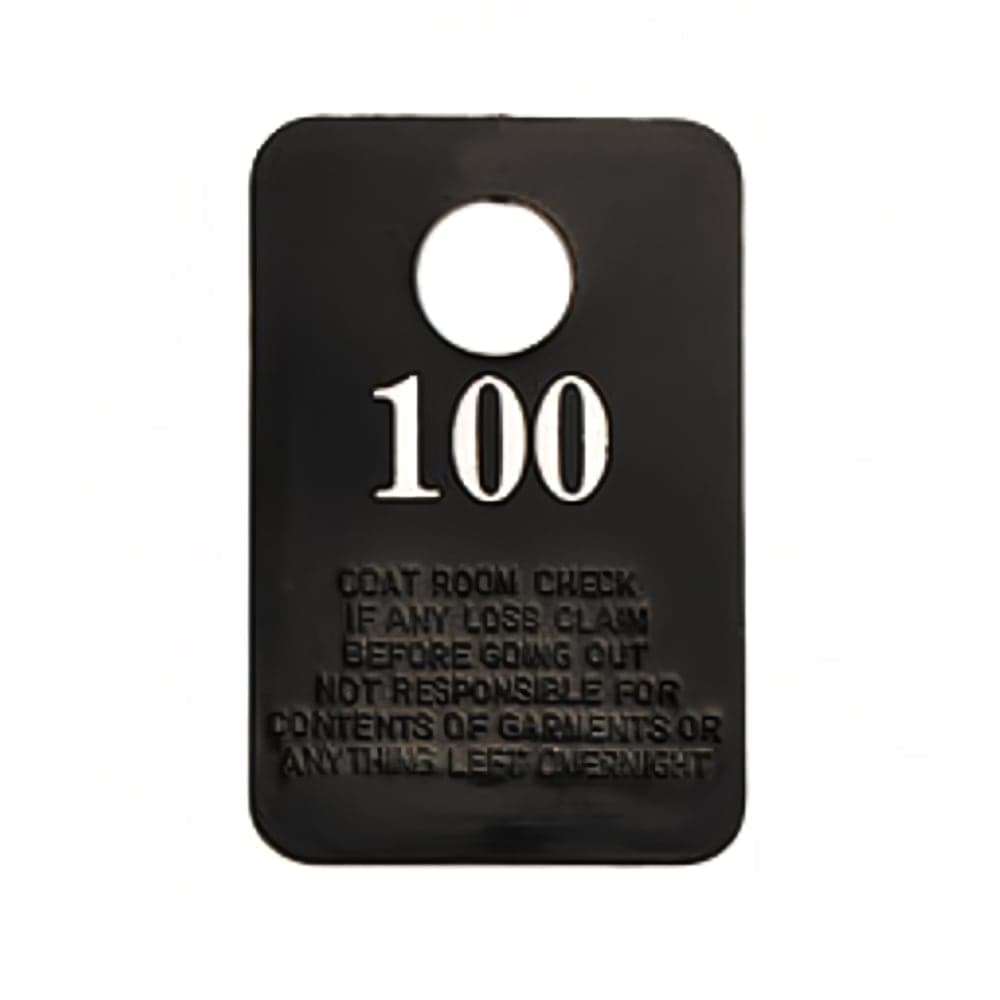 Royal Industries Black Plastic Coat Check w/ White Print, Numbered 1 To 100 (ROY CRC 1-100)