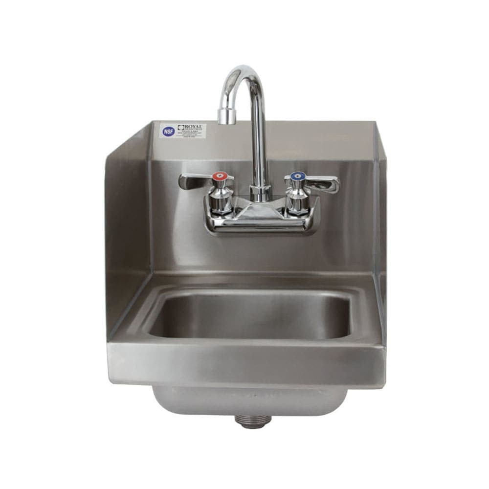 Royal Industries Wall Mount Commercial Hand Sink w/ 9"L x 9"W x 5"D Bowl, Side Splashes (ROYHSSH12SP)