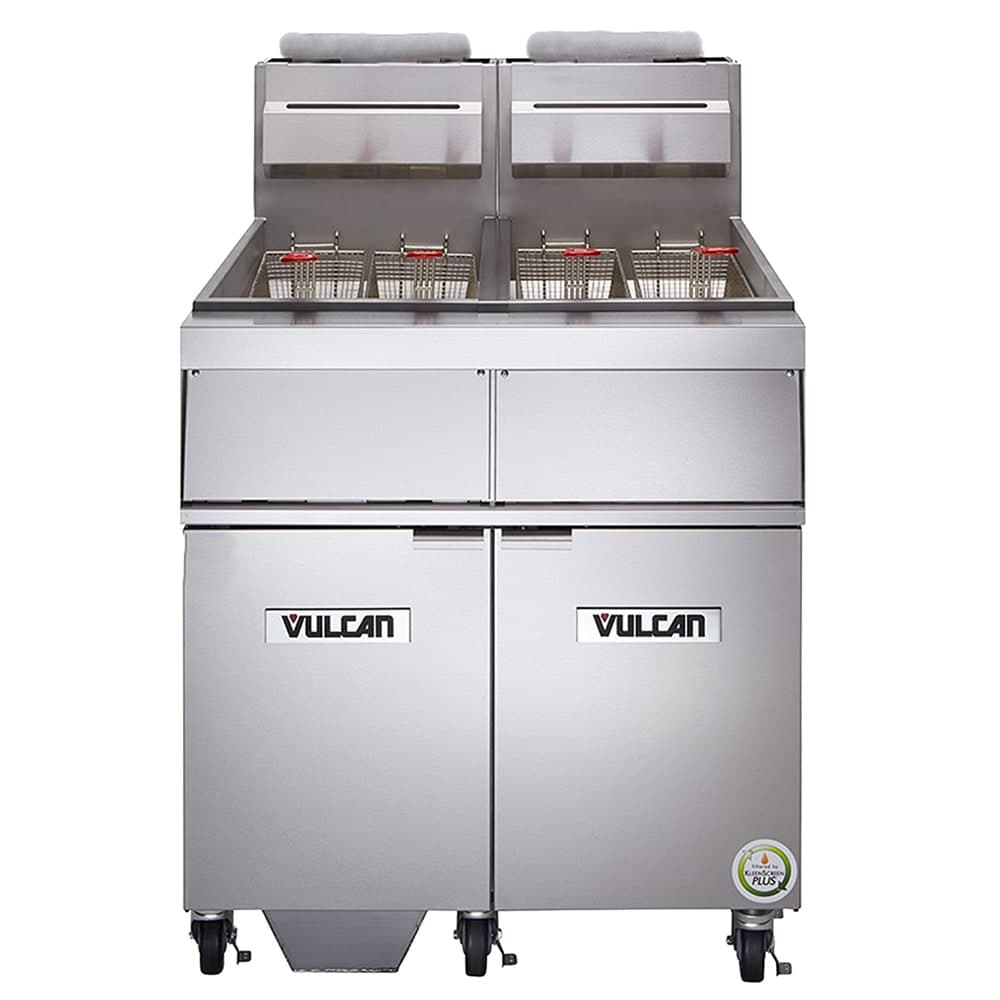 Vulcan 2GR85MF Gas Fryer - (2) 90 lb Vats, Floor Model, Natural Gas