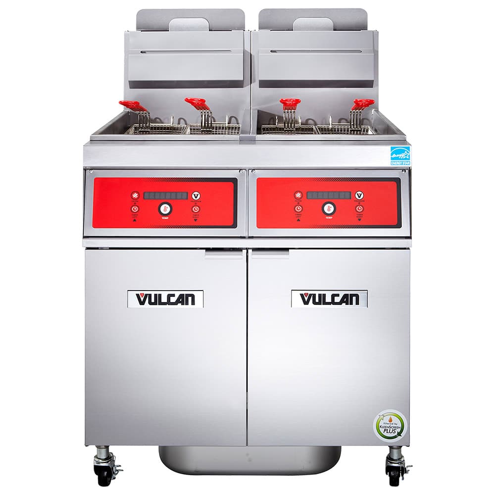 Vulcan 2VK85CF Gas Fryer - (2) 90 lb Vats, Floor Model, Natural Gas