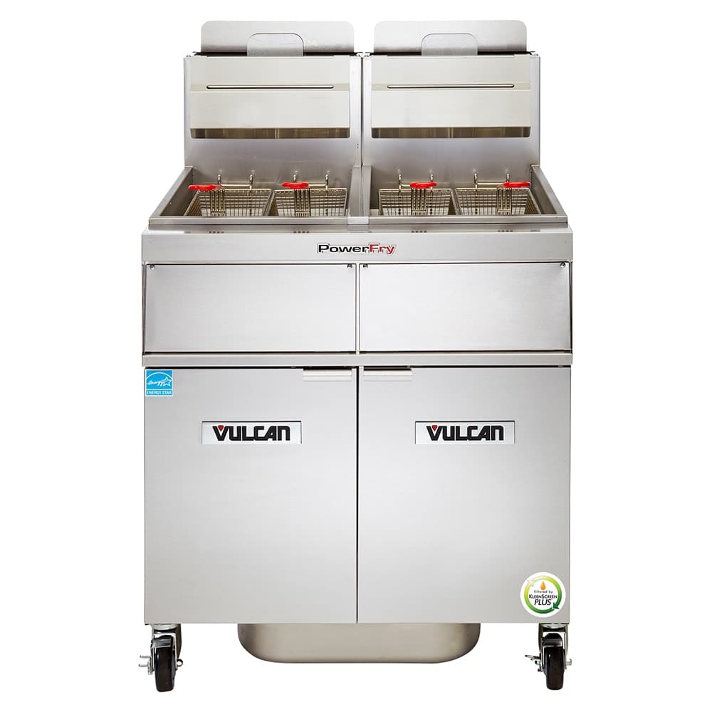 Vulcan 3TR85CF Gas Fryer - (3) 90 lb Vats, Floor Model, Natural Gas