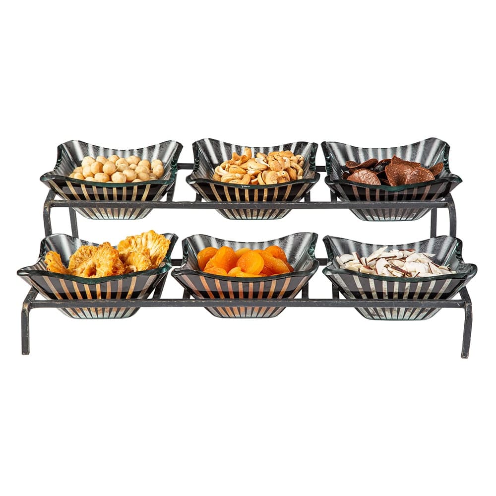 Rosseto 2 Level Display Stand w/ (6) Rectangular Glass Bowls, Stelo Black (GST04B)