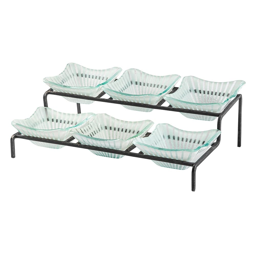 Rosseto 2 Level Display Stand w/ (6) Rectangular Glass Bowls, Stelo White (GST04W)