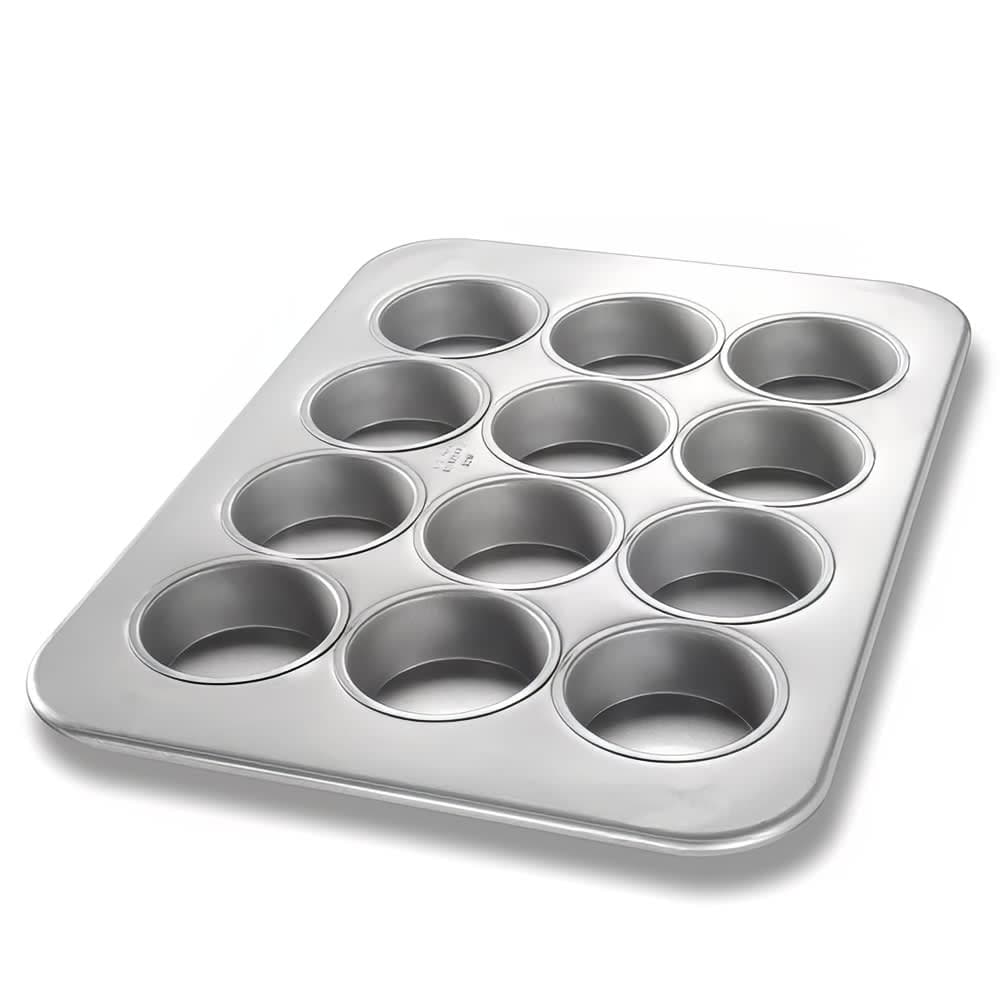 Chicago Metallic Texas Muffin Pan, Makes (12) 3 3/16" Muffins, AMERICOAT Glazed 26 ga Aluminized Steel (43215)