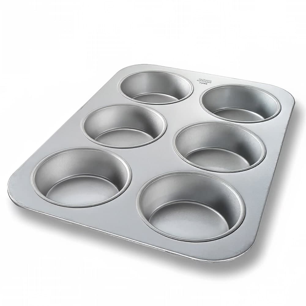 Chicago Metallic Oversized Jumbo Muffin Pan, Makes (6) 4 1/4" Cakes, AMERICOAT Glazed 26 ga Aluminized Steel (44305)
