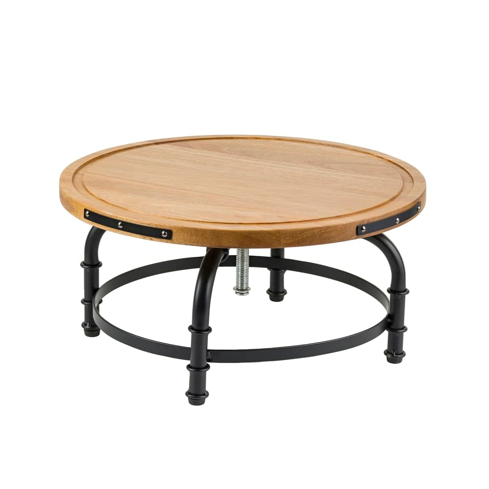 Tablecraft 10086 13" Round Rotating Cake Stand - 6"H, Acacia Wood/Metal